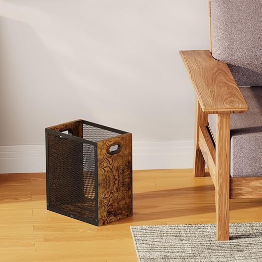 Small Trash Can, Retro Garbage Can With Handle, Iron and Wood Combination Office Trash Can, Industrial Style Design Wastebasket Bin for Bathroom, Laundry Room, Kitchen, Office, Dorm(2.2 Gallon)
