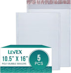 Levex - #5 10.5" x 16" [5 Pack] Poly Bubble Mailers, Padded Envelope Mailers, Packing Envelope & Mailing Bags for Shipping