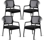 Desk Chair No Wheels with Adjustable Mesh Backrest, Arm Chair with Ergonomic Lumbar Support and Thickened Seats Cushion, Waiting Room Chairs for Office School Church Guest Reception, 4PACK