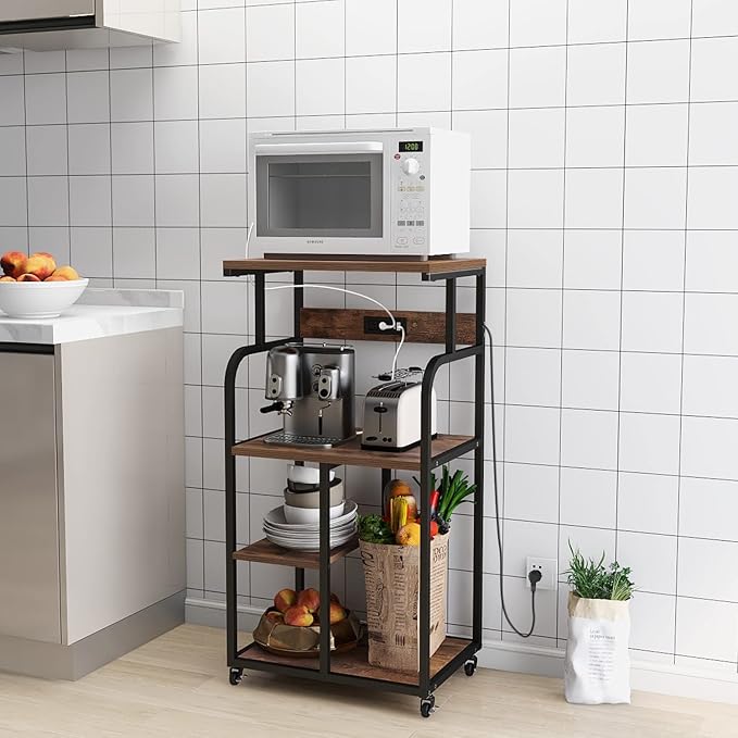 VEDECASA Large Printer Stand Cart with Charging Station USB Port 21.2"x15.7"x42.3" Tall 3-Tier Adjustable Shelf Storage Home Office Rolling Stand with Wheels