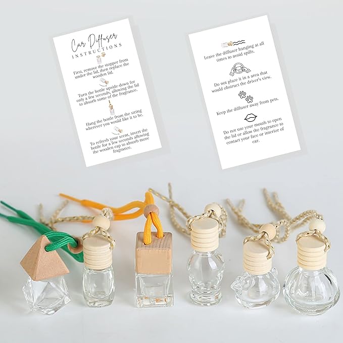 Car Diffuser Instruction Cards | Physical Printed 2" x 3.5" inches Business Card Size | Car Diffuser Supplies | White with Black Design