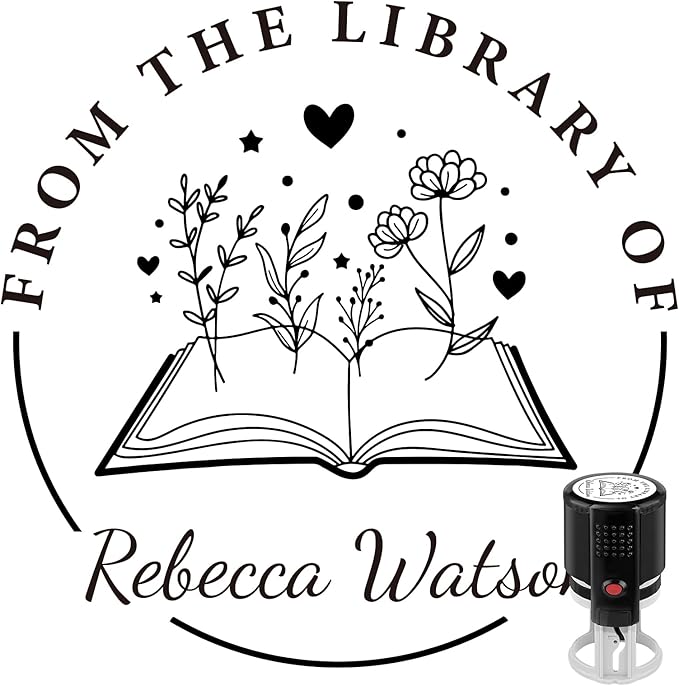 Custom Self-Inking Stamps | Personalized Book Stamp Gift for Book Lovers | 5 Ink Colors (Style08)