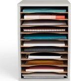 Safco Vertical Literature Organizer, 11 Compartments, Office and Classroom Mailbox with Adjustable Shelves, Wood Paper and Mail Sorter, Modern Gray