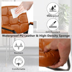 CLATINA Office Guest Chair, Leather Reception Chairs with Padded Arms, Desk Chair No Wheels Stationary for Conference Lobby Waiting Room Training Side Elderly, Set of 4-Orange