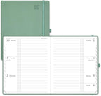 POPRUN Planner 2025-2026 (Large 8.5''x 10.5''), Horizontal Weekly Notebook Jul.2025 - Jun.2026, Academic Appointment Book with Monthly Tabs, Leather Hardcover, Inner Pocket, 100 GSM - Midnight Green