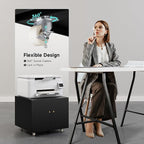 Warmiehomy Metal Printer Stand with Storage Mobile Printer Tables for Small Spaces with Door Adjustable Shelf Black File Cabinet on Wheels for Home Office