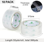 BOMEI PACK Clear Silent Packing Tape 18 Rolls, NO Noise Quiet Tape Refill Rolls for Shipping, Moving and Packaging, 2.4Mil 1.88Inch 55Yards