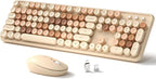 Wireless Keyboard and Mouse, Full-Size Retro Typewriter Keyboard with Round Keycaps, 2.4GHz for Windows, Mac, Laptop, PC, Desktop (Milky Tea Colorful)