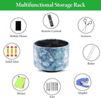 Round Leather Art Supply Organizer,Remote Control Holder,360-degree Rotating Pen Organizer with 4 Compartments(1-Marble Jade)