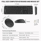 Wireless Keyboard and Mouse, KOOTOP Cute Black Keyboard and Mouse, 2.4G Wireless Keyboard with Retro Round Keycap for PC, Mac, Laptop,Tablet,Computer Windows (Black)