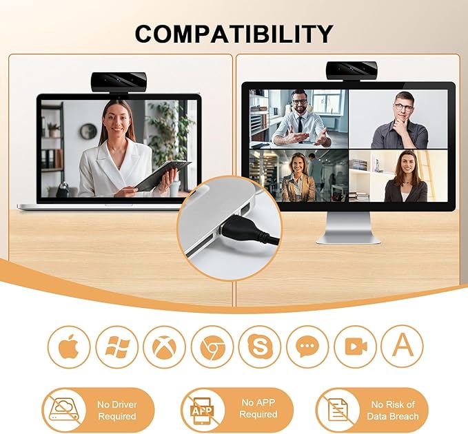 Webcam,Webcams for PC, Full HD 1080P Video Calling, HD Light Correction, Works with Skype, Zoom, FaceTime, Hangouts, PC/Mac/Laptop/MacBook/Tablet