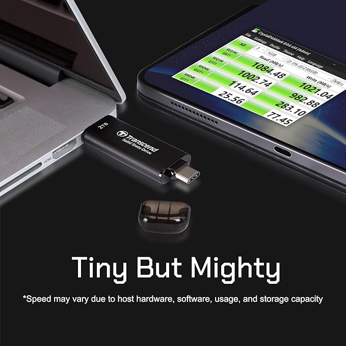 Transcend 512GB External SSD, Up to 1,050MB/s, Dual USB Flash Drive for iPhone&iPad&Mac, Windows&Android, Tablet&PC, Smart TV, USB 3.2 Gen 2 Thumb Drive Photo Stick, 2-in-1 Type C &Type A Memory Stick