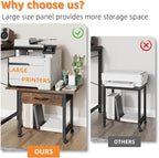 22"x15" Large Printer Stand with Storage Drawer, 2-Tier Under Desk Printer Table for Home Office, Printer Cart fit Fax Machine/3D Printer/Scanner(Brown)