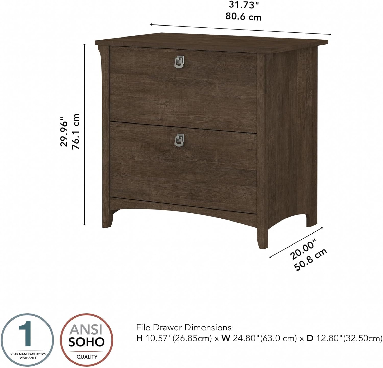Bush Furniture Salinas 2 Drawer Lateral File Cabinet in Ash Brown
