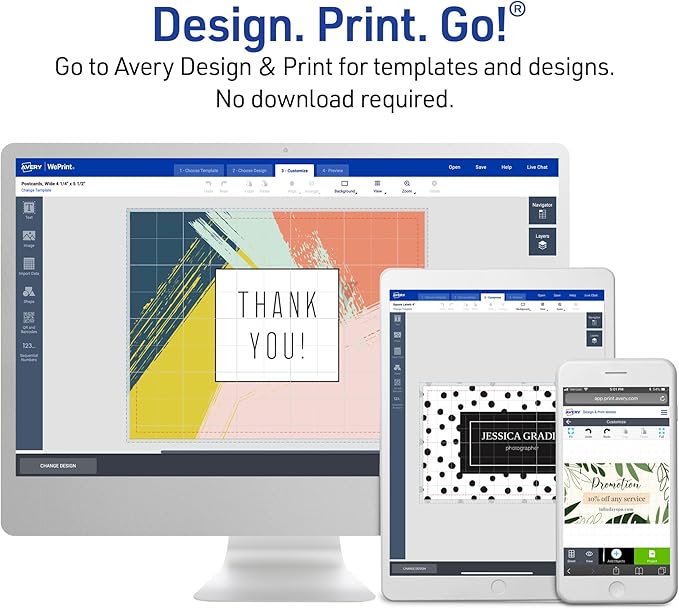 Avery Printable Place Cards with Sure Feed Technology, 1-7/16" x 3-3/4", White with Gold Border, 150 Blank Tent Cards for Laser or Inkjet Printers (35701)