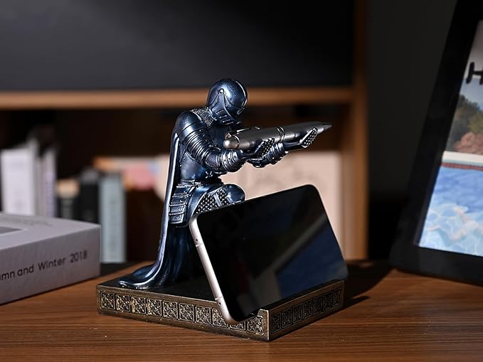 Windbreaker Soldier Knight Pen Holder Personalized Desk Accessory, Mobile Phone & Gaming Controller Holder, Device Stand Gift for Medieval Enthusiasts (Blue)