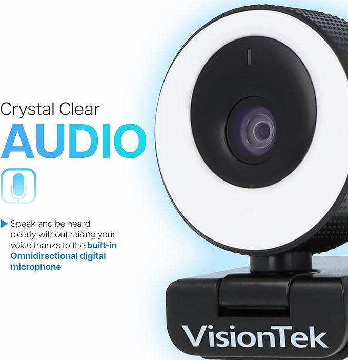 VisionTek VTWC40 Premium Autofocus Full HD 1080P 60FPS Webcam, Chromebook, Computer Video Camera, Digital Dual Microphones, Privacy Cover, 96-Degree Viewing Angle, Work, Study, & Stream (901442)