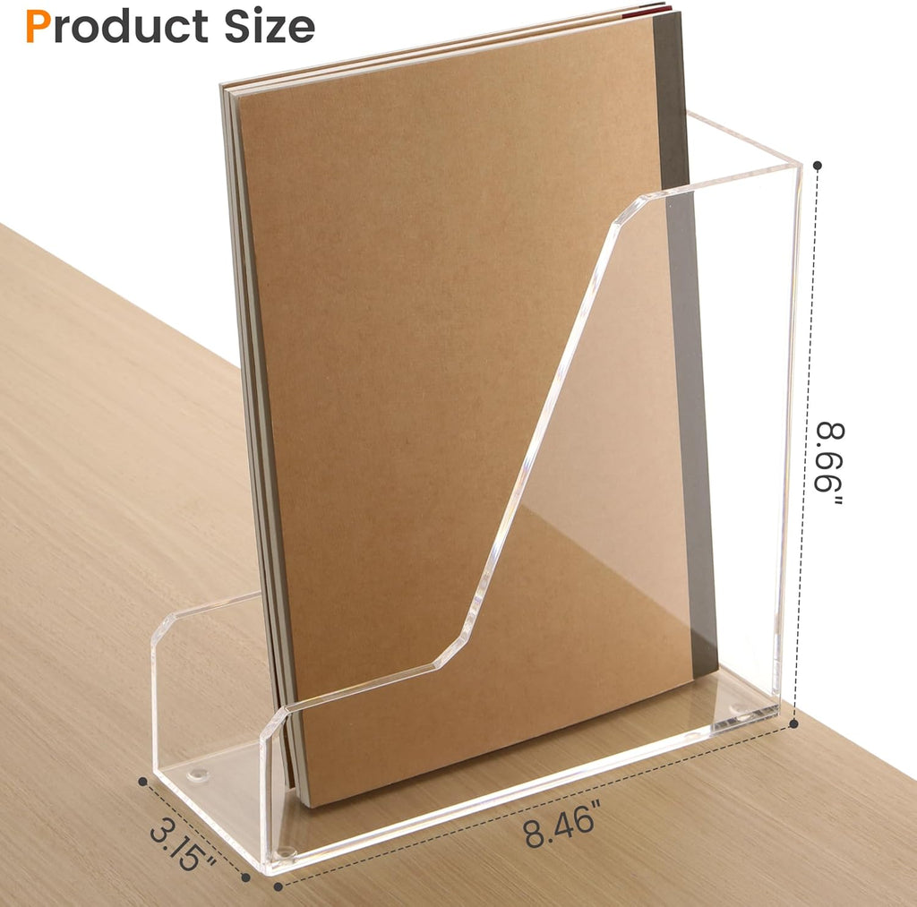 Acrylic Magazine Rack File Holder Desk Organizers and Storage 2-Pack Small Clear Acrylic Vertical Magazine Holder Book Stand for Office Desk