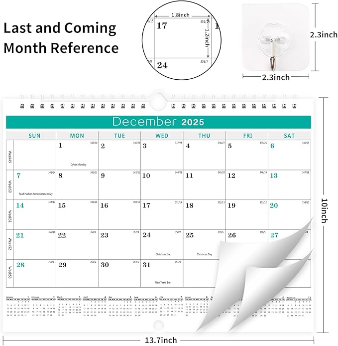 Wall Calendar -Calendar 2025-2026 from Jan. 2025 to Jun. 2026,18 Months Calendar,13.7"×11"Thick Paper with festival Dates and Ruled Blocks for Home or Office New Year and Christmas Gifts