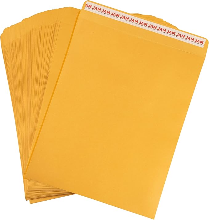 JAM PAPER 11 1/2 x 14 1/2 Open End Catalog Commercial Envelopes with Peel and Seal Closure - Brown Kraft Manila - 50/Pack