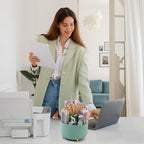 SKYDUE 360 Degree Rotating Desk Organizer, Dual-Purpose Pencil Pen Holder for Desktop, Rotating Desk Pen Organizer with 5 Slots, Pencil Cup for School, Home, Office Supplies (Bean Green)