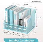 SUPEASY Desk Organizers Metal Desk Magazine File Holder with 5 Vertical Compartments Rack File Organizer for Office Desktop, Home Workspace, Blue Plus