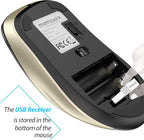 memzuoix 2.4G Wireless Mouse, 1400 DPI Computer Mice with USB Receiver, Portable Wireless USB Battery Powered Cordless Mouse for Laptop, PC, Desktop, 5 Buttons (Black Gold)