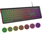 USB Wired Keyboard with Backlit 7-Colors, Full Size Keyboard with Retro Keycaps, Numeric Keypad and Media Hotkey for Computer Desktop PC Laptop and Windows 7 8 10 11