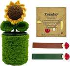 Teacher Appreciation Gifts Set – Crochet Sunflower Pen Holder, Mushroom Bookmarks, Charm Bracelet, Thank You Gift for Women Book Lovers