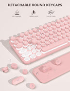 Wireless Keyboard and Mouse Backlit - Typewriter Keyboard with Retro Round Keycaps, Detachable Wrist Rest, Light Up Letters, 2.4G Rechargeable Combo for Mac, Windows, PC, Laptop, Trueque (Pink)