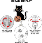 Halloween Badge Reels Retractable ID Name Badge Holder Cute Black Cat with Pumpkin Acrylic Badge Clip with Alligator Clip for Nurses Doctors Office Worker Social Worker Student Supplies