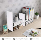 Jerry & Maggie Desktop Organizer Office Storage Rack Adjustable Wood Display Shelf Free Style Double H, Multi-Functional Mini Bookshelf for Desk Natural Stand (White)