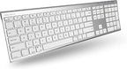 Macally Wireless Bluetooth Keyboard for Mac - Compatible Apple Keyboard or MacBook Pro/Air, iMac - Multi-Device, Up to 3 Devices with 110 Keys, 20 Shortcuts, Numeric Keypad, and Rechargeable - Silver