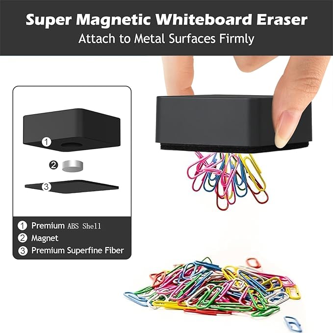 Ddaowanx Dry Erase Erasers, 2"x2",Soft Grip Magnetic Mini Eraser for Refrigerator Whiteboard,Classroom Teacher Supplies(8 Pack/Black)