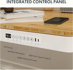 SANODESK Standing Desk with Drawer,Dual Motor 3 Stage Electric Height Adjustable Home Office Desk with Storage & Wireless Charging, 55 inch Bamboo Tabletop/White Frame