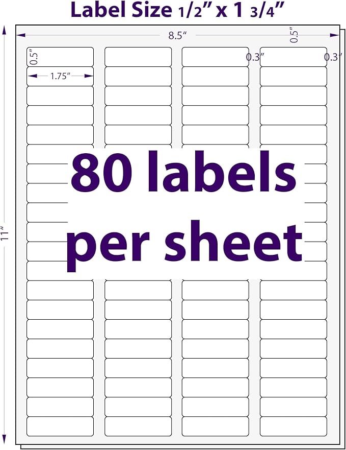 1/2" x 1-3/4", 25 Sheets, 2000 Return Address Labels for Laser & Inkjet Printers, Letter Size