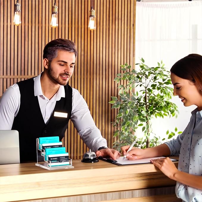 HIIMIEI Acrylic Business Card Display, Multiple Card Holder for Office, Home, Restaurant - 4 Slot 4 Tier