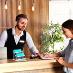 HIIMIEI Acrylic Business Card Display, Multiple Card Holder for Office, Home, Restaurant - 4 Slot 4 Tier