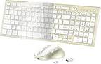 Wireless Keyboard and Mouse, USB Type C Rechargeable Slim Silent Keyboard Mouse, Compact Full-Size Keyboard with Number Pad and Cover for Windows, macOS, PC/Computer/Laptop - Gold