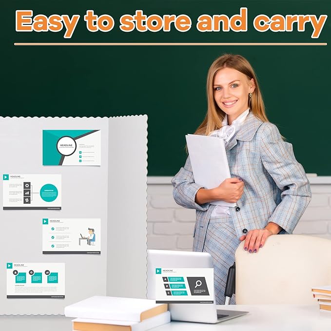 Ctosree 50 Pcs Tri Fold Display Board,36" x 48" Portable Lightweight Foldable Presentation Poster Board for Office Projects Exhibitions Workshops, White