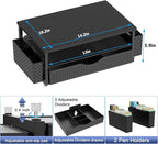 Desk Organizer and Accessories, Computer Monitor Stand Riser with Drawer and 2 Pen Holders, Office Desk Accessories & Workspace Organizers for Office Supplies (Black)