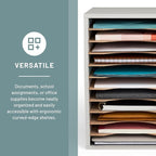 Safco Vertical Literature Organizer, 11 Compartments, Office and Classroom Mailbox with Adjustable Shelves, Wood Paper and Mail Sorter, Modern Gray