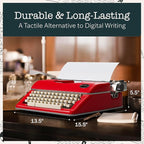 Maplefield Vintage Manual Typewriter Machine - Red Typewriter for Writers & Authors - Antique Desk Decor & Office Accessory - Compact Design & Easy Setup