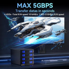 4 Bay Hard Drive Enclosure with Cooling Fan for 2.5/3.5" SATA HDD/SSD with USB A/C 3.0 Cable, Tool-Free HDD Enclosure, 3.5 Hard Drive Enclosure Support 80TB, Hot Swappable(NO RAID/NAS)