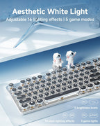 EWEADN TK950 Typewriter Keyboard Wireless Mechanical Keyboard, 104 Keys Aesthetic Typewriter Keyboards with White Backlit, Anti-Ghosting, Blue Switch Bluetooth/2.4GHz/Wired Cute keyboards-Black