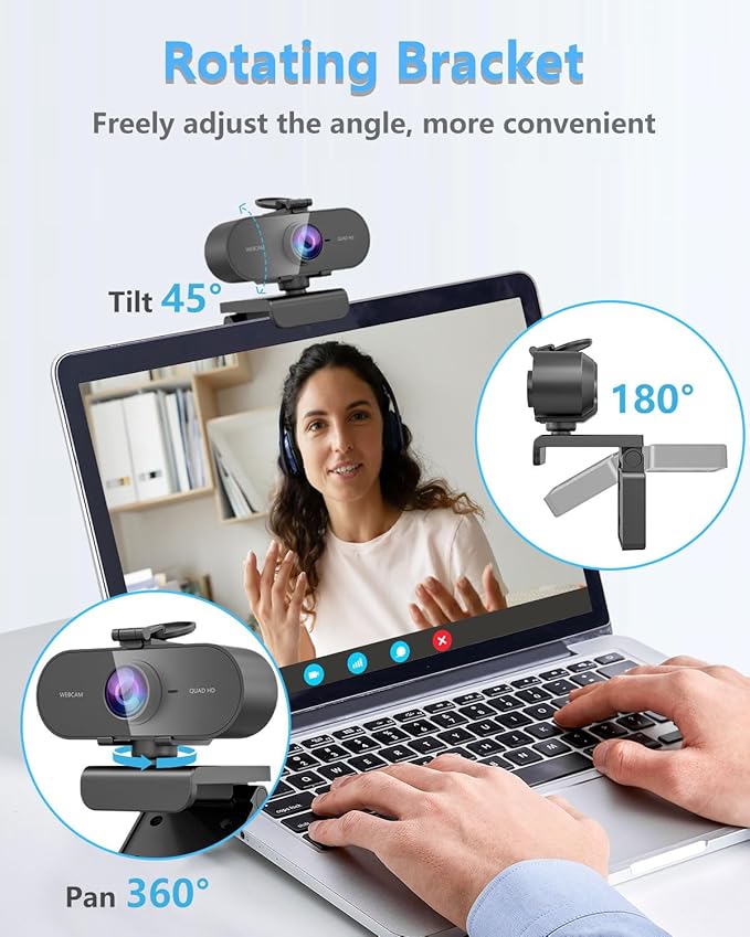 2K Webcam for PC Mac Laptop with Microphone,Full HD Web Cam for Streaming with Privacy Cover Sliders,USB C Web Camera for Desktop Computer Monitor,External Small Best Webcam For Microsoft Teams Gaming