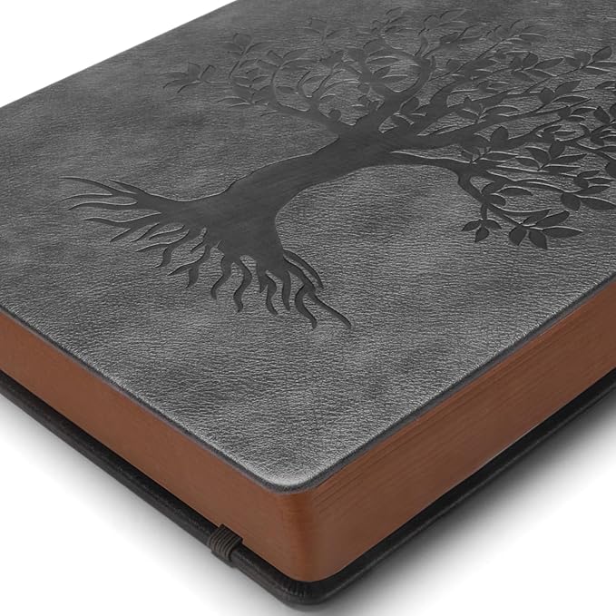 Thick Lined Journal Notebook with Pen, 360 Pages 100gsm Paper, Brown Sprayed Edge, Journal for Writing B5 Ruled Notebook ,Leather Hardcover,Perfect for Work, Office or School, 7.8'' x 10'' Dark Grey