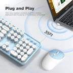 Wireless Keyboard and Mouse, Typewriter Full Size Keyboard with Number Pad and 2 in 1 USB Connected Mouse for Mac, Windows 7/8/10, Laptop, Desktop, PC, Computer (Blue-White)