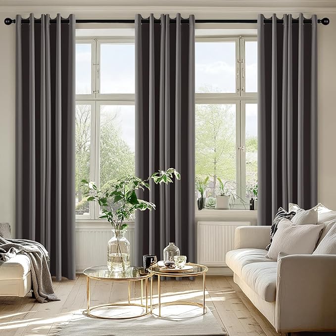 MIULEE Grey Blackout Curtains for Bedroom Living Room 84 Inches Long 2 Panels, Thermal Insulated Room Darkening Drapes Solid Grommet Top Noise Reduction Light Blocking Window Treatments 40x84 Inch