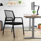 Desk Chair No Wheels, Arm Chair with Ergonomic Lumbar Support and Thickened Seats Cushion, Waiting Room Chairs for Office School Church Guest Reception, Black